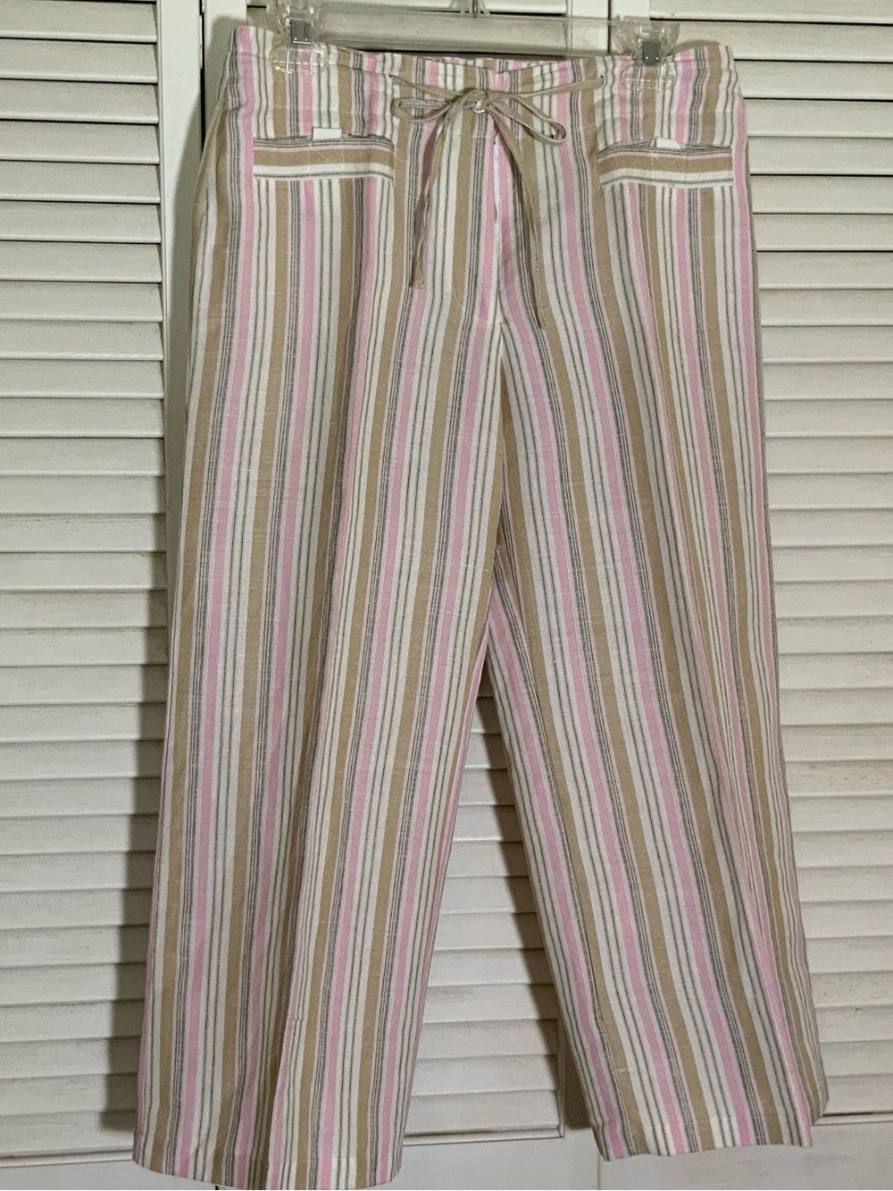 Connection 18 Striped Pink, Khaki and White Drawstring Capris